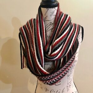 New York & Co. Striped/pattern Knit Scarf Red, Black, Green,White- reversible